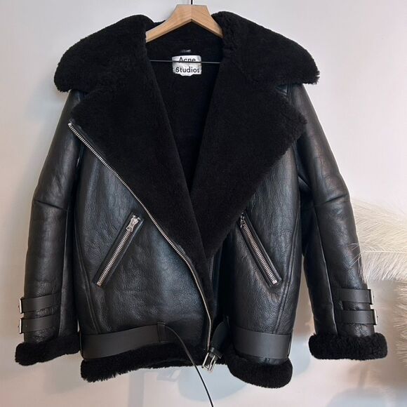 Acne Studios Velocite Leather Trimmed Shearling Jacket - Picture 1 of 12